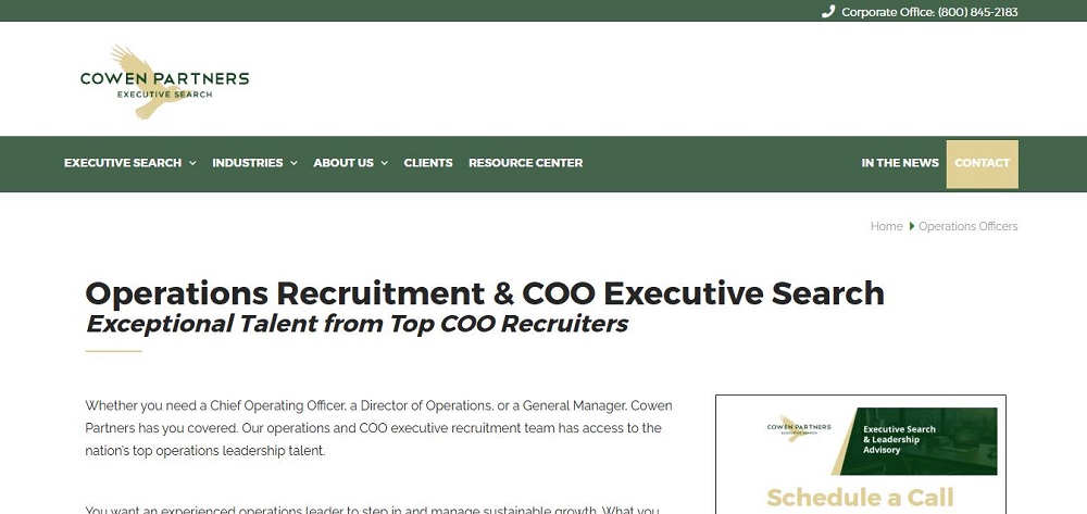 Cowen Partners logo for data-driven and financially astute COO search